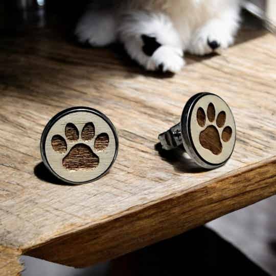 Ohrstecker Pfoten Abdruck aus Ahornholz 215213